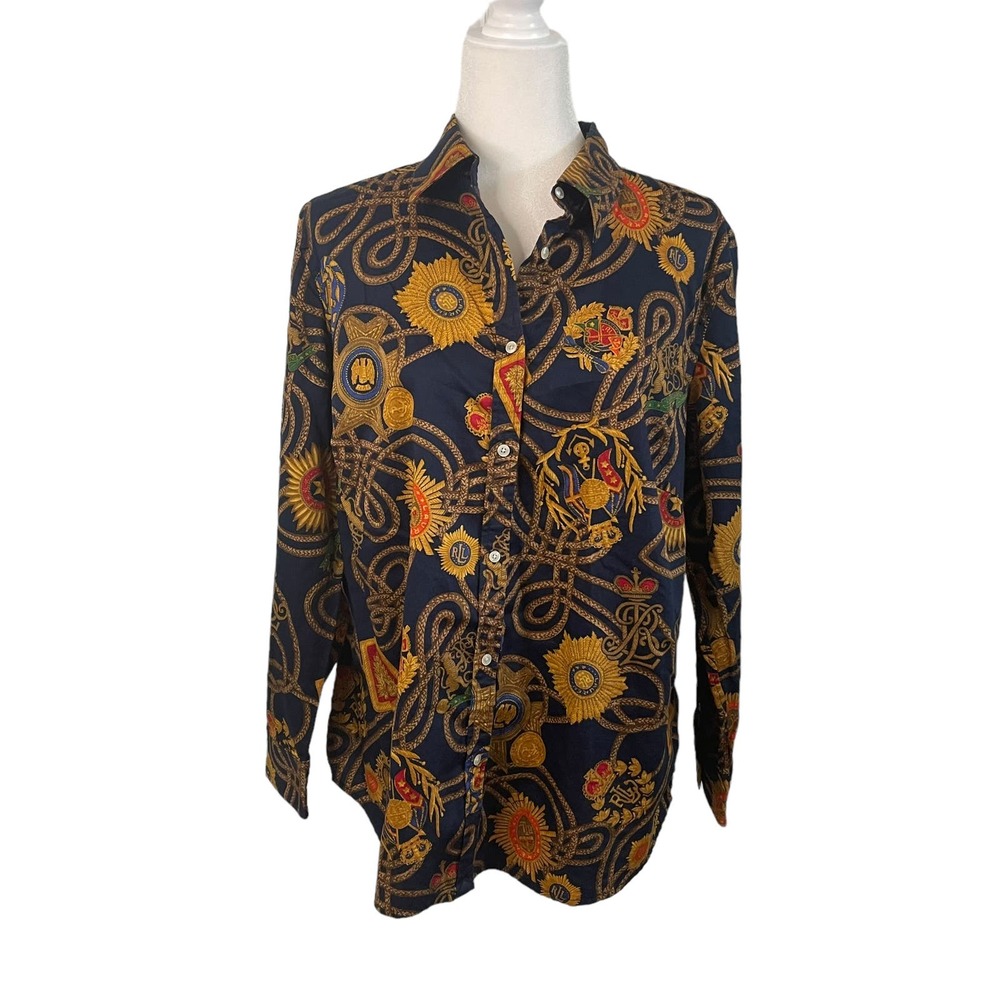 Lauren Ralph Lauren Women's collared shirt with rope and gold medallion design